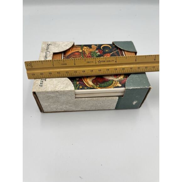 Absorbent Stone Coaster St Nicholas Set of 4 Wood Tray Boxed Santa Christmas NOS - Picture 10 of 10